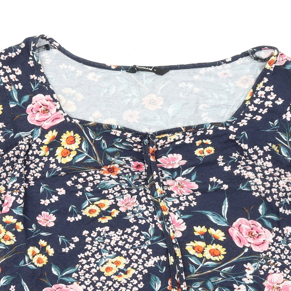 Womens UK Size 12 Roman Multicoloured Basic Blouse