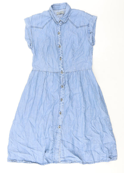 Komodo Womens Blue Lyocell A-Line Size S Collared Button