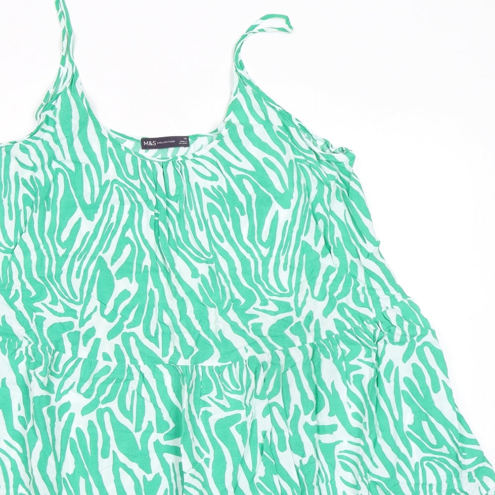 Marks and Spencer Womens Green Geometric Viscose Trapeze & Swing Size 18 Round Neck Pullover