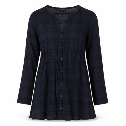 Gap Womens Blue Plaid Chlorofibre Trapeze & Swing Size S V-Neck Button - Drawstring Waist