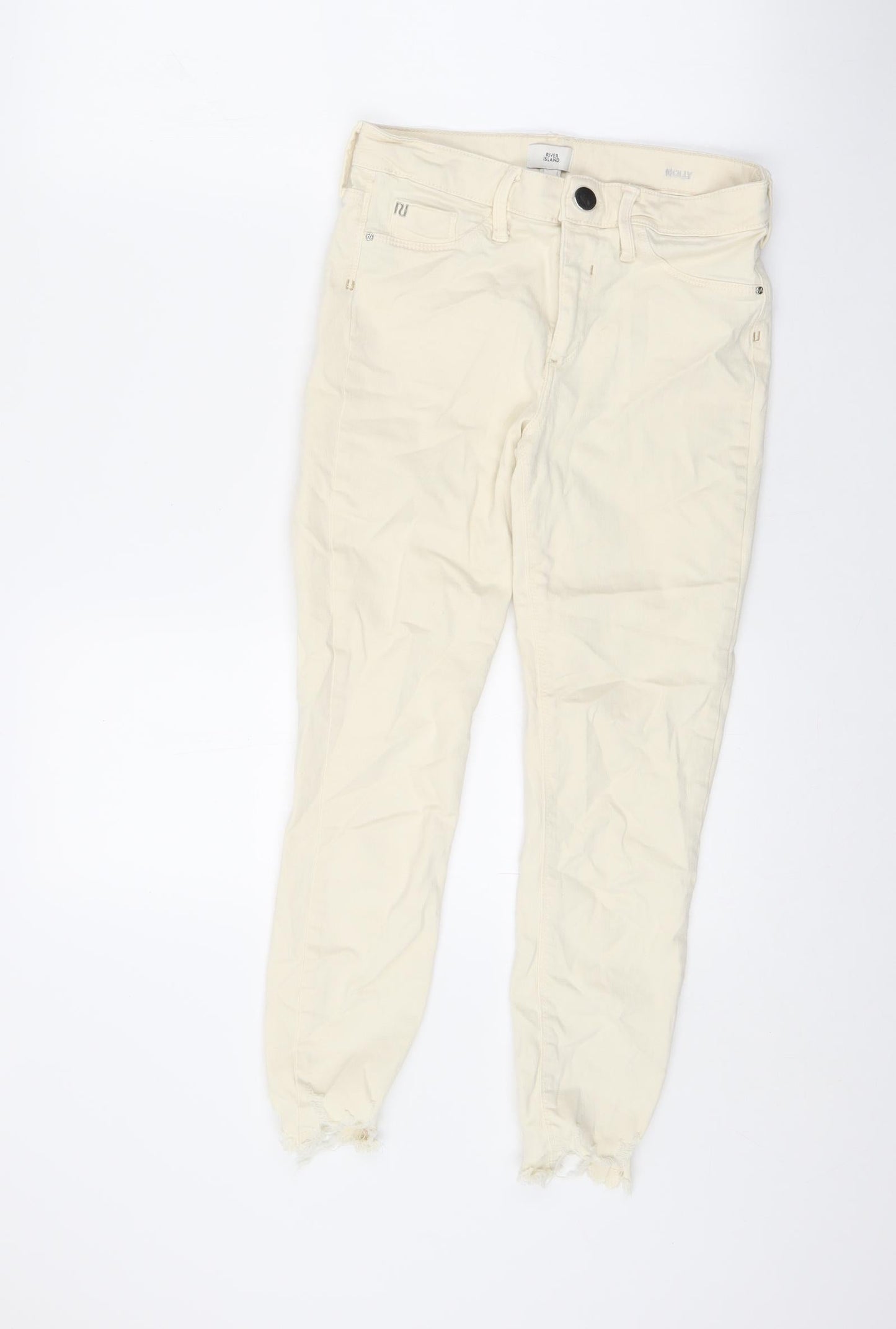 River Island Womens Ivory Cotton Skinny Jeans Size 8 L22.5 in Regular Zip