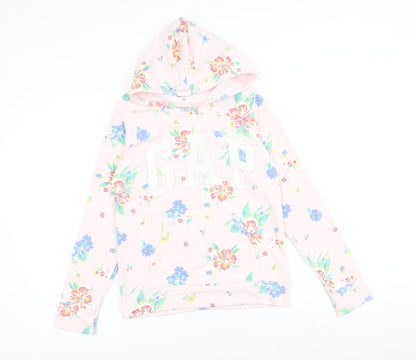 Gap Girls Pink Floral Cotton Pullover Hoodie Size 14-15 Years Pullover