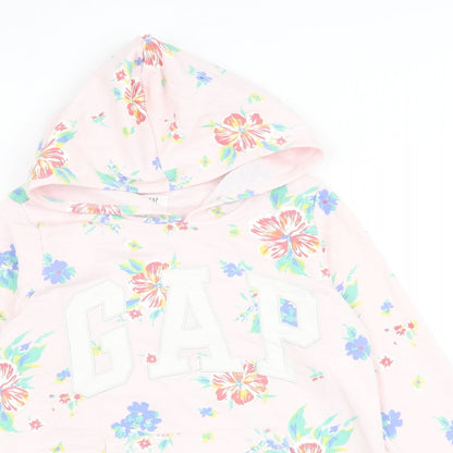 Gap Girls Pink Floral Cotton Pullover Hoodie Size 14-15 Years Pullover