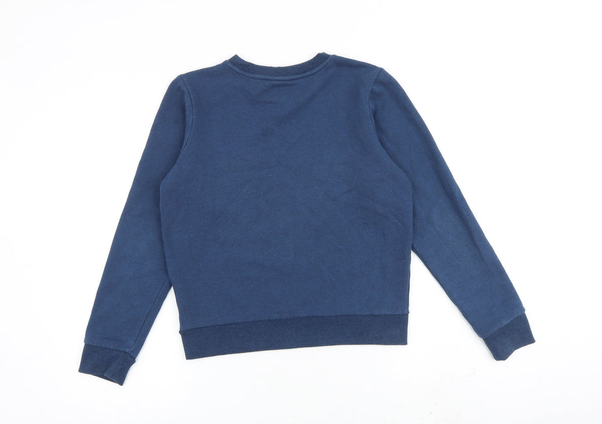 Back view of Ellesse boys’ blue cotton pullover sweatshirt, size L, pullover