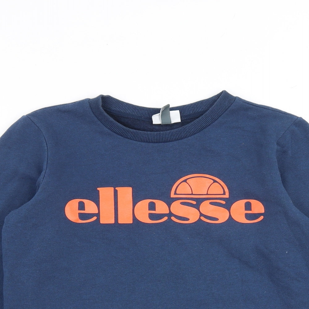 Close-up detail of Ellesse boys’ blue cotton pullover sweatshirt, size L, pullover
