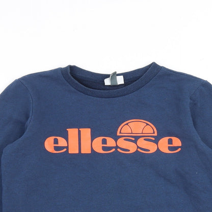 Close-up detail of Ellesse boys’ blue cotton pullover sweatshirt, size L, pullover