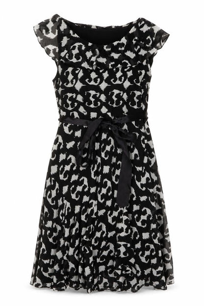 Klass Womens Black Geometric Polyester A-Line Size 14 Round Neck Pullover - Belted