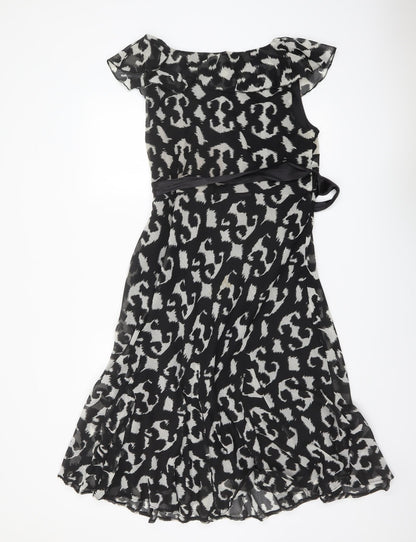 Klass Womens Black Geometric Polyester A-Line Size 14 Round Neck Pullover - Belted