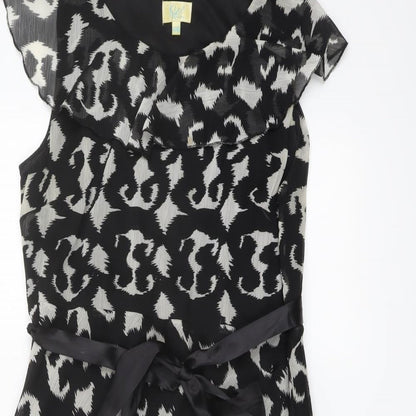 Klass Womens Black Geometric Polyester A-Line Size 14 Round Neck Pullover - Belted