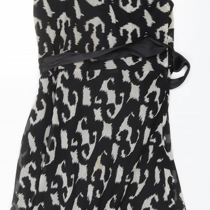 Klass Womens Black Geometric Polyester A-Line Size 14 Round Neck Pullover - Belted