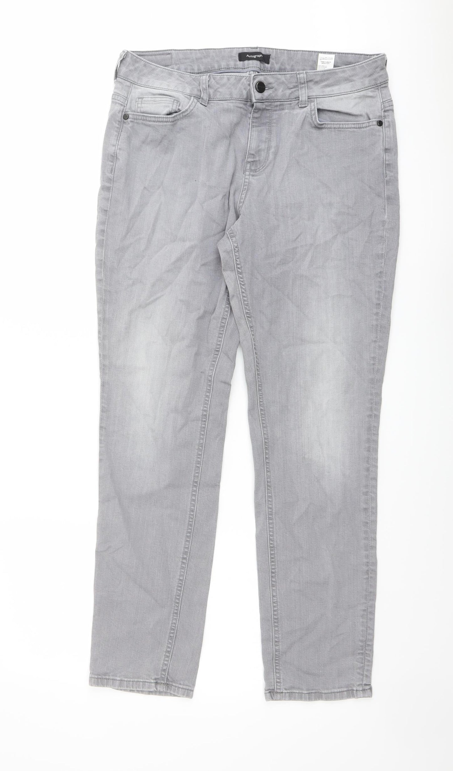 Autograph Womens Grey Cotton Skinny Jeans Size 14 L29 in Regular Zip