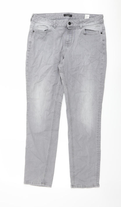 Autograph Womens Grey Cotton Skinny Jeans Size 14 L29 in Regular Zip