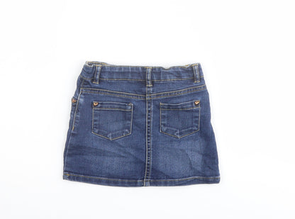 TU Girls Blue Cotton A-Line Skirt Size 2 Years Regular Button