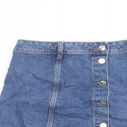 H&M Womens Blue Cotton A-Line Skirt Size 14 Button