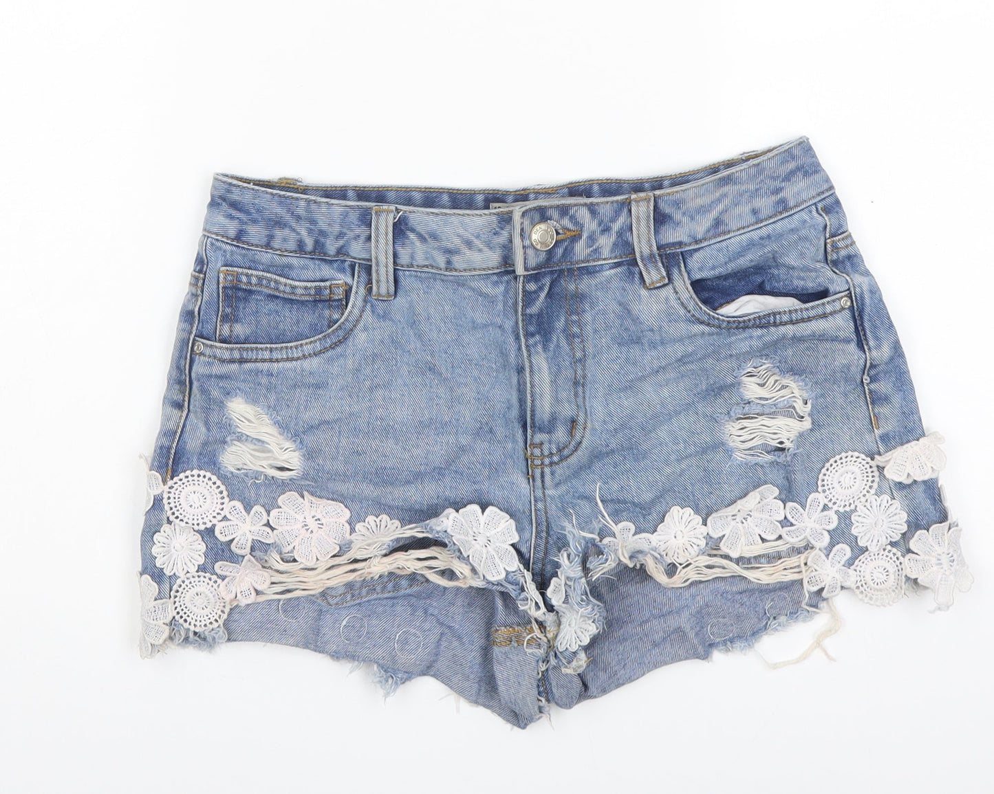 Denim & Co. Womens Blue Cotton Cut-Off Shorts Size 10 L3 in Regular Button - Distressed