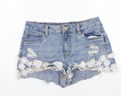 Denim & Co. Womens Blue Cotton Cut-Off Shorts Size 10 L3 in Regular Button - Distressed