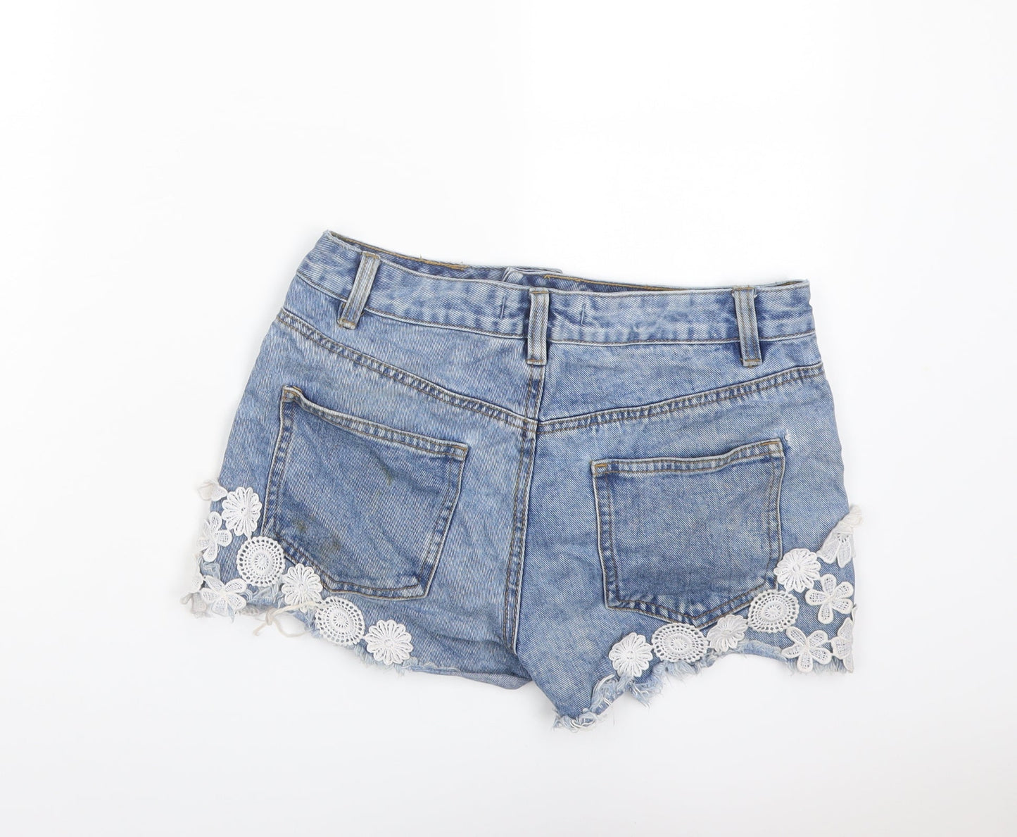 Denim & Co. Womens Blue Cotton Cut-Off Shorts Size 10 L3 in Regular Button - Distressed