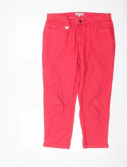 Per Una Womens Pink Cotton Straight Jeans Size 14 L23 in Regular Button