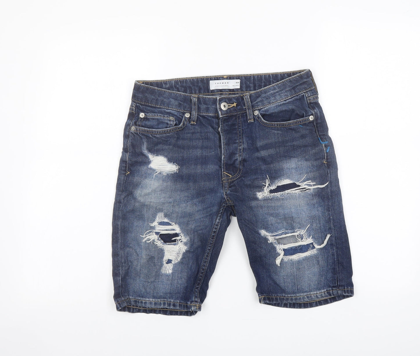 Topman Mens Blue Cotton Bermuda Shorts Size 28 in L9 in Regular Button