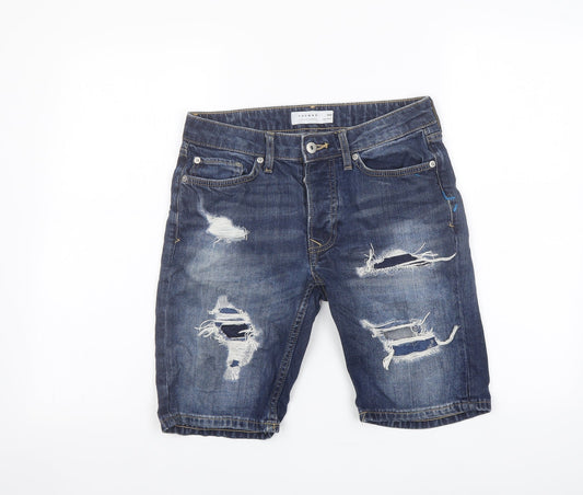 Topman Mens Blue Cotton Bermuda Shorts Size 28 in L9 in Regular Button