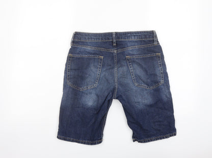 Topman Mens Blue Cotton Bermuda Shorts Size 28 in L9 in Regular Button