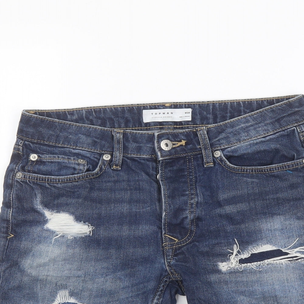 Topman Mens Blue Cotton Bermuda Shorts Size 28 in L9 in Regular Button