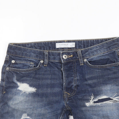 Topman Mens Blue Cotton Bermuda Shorts Size 28 in L9 in Regular Button