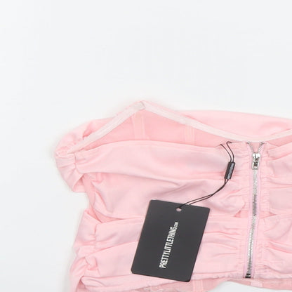 Womens UK Size 10 PRETTYLITTLETHING Pink Cropped Tank