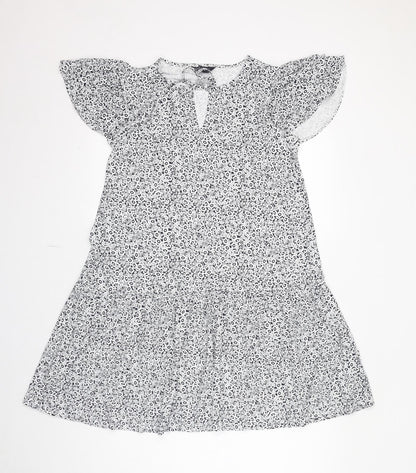 Marks and Spencer Womens White Geometric Viscose Trapeze & Swing Size 12 Round Neck Pullover