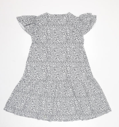 Marks and Spencer Womens White Geometric Viscose Trapeze & Swing Size 12 Round Neck Pullover
