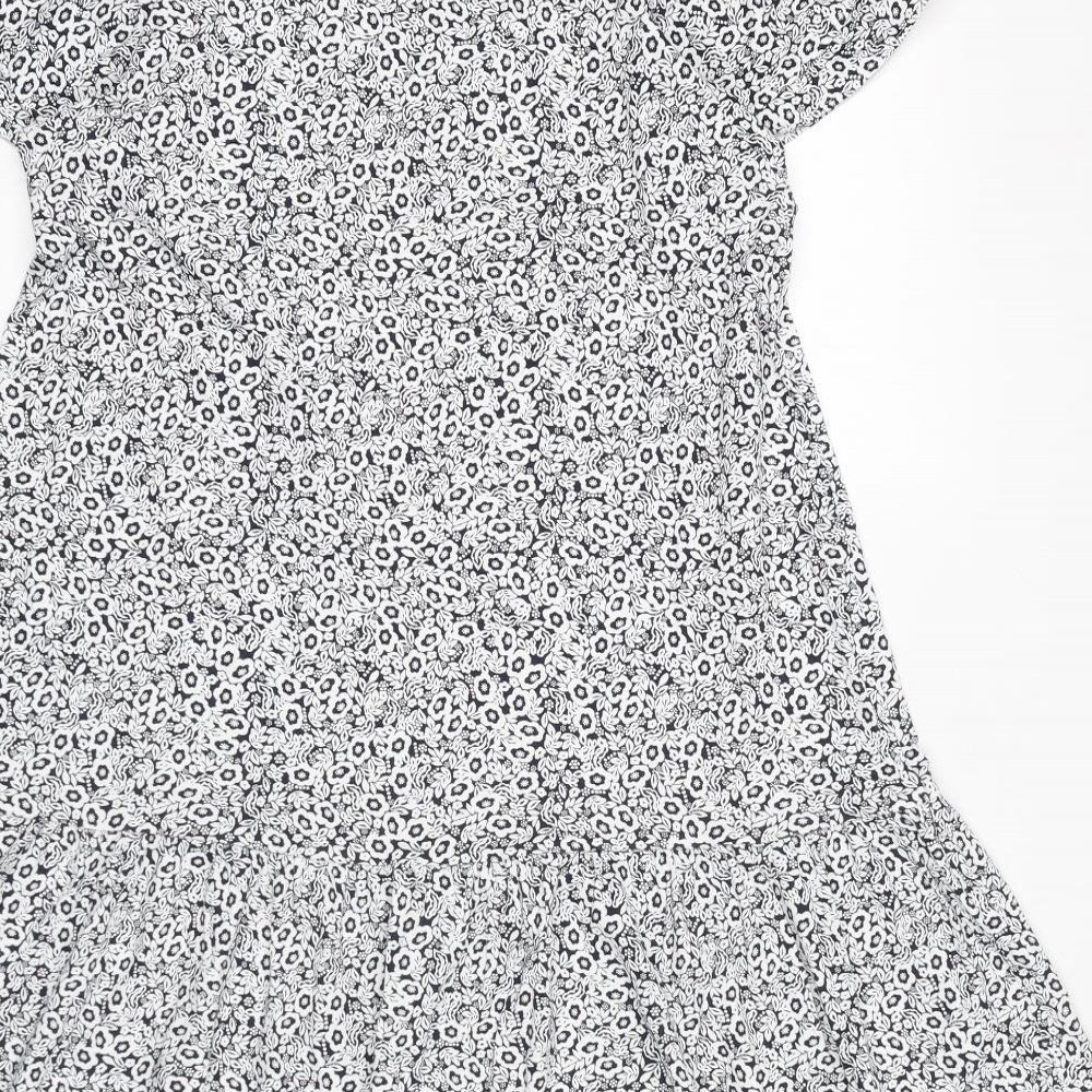 Marks and Spencer Womens White Geometric Viscose Trapeze & Swing Size 12 Round Neck Pullover