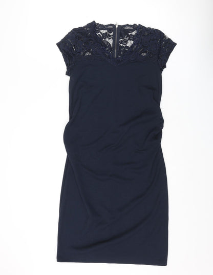 mamalicious Womens Blue Polyester Pencil Dress Size S V-Neck Zip - Lace Top