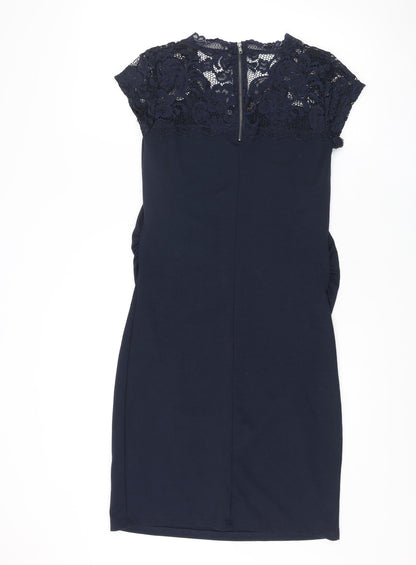 mamalicious Womens Blue Polyester Pencil Dress Size S V-Neck Zip - Lace Top