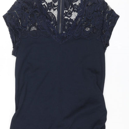 mamalicious Womens Blue Polyester Pencil Dress Size S V-Neck Zip - Lace Top