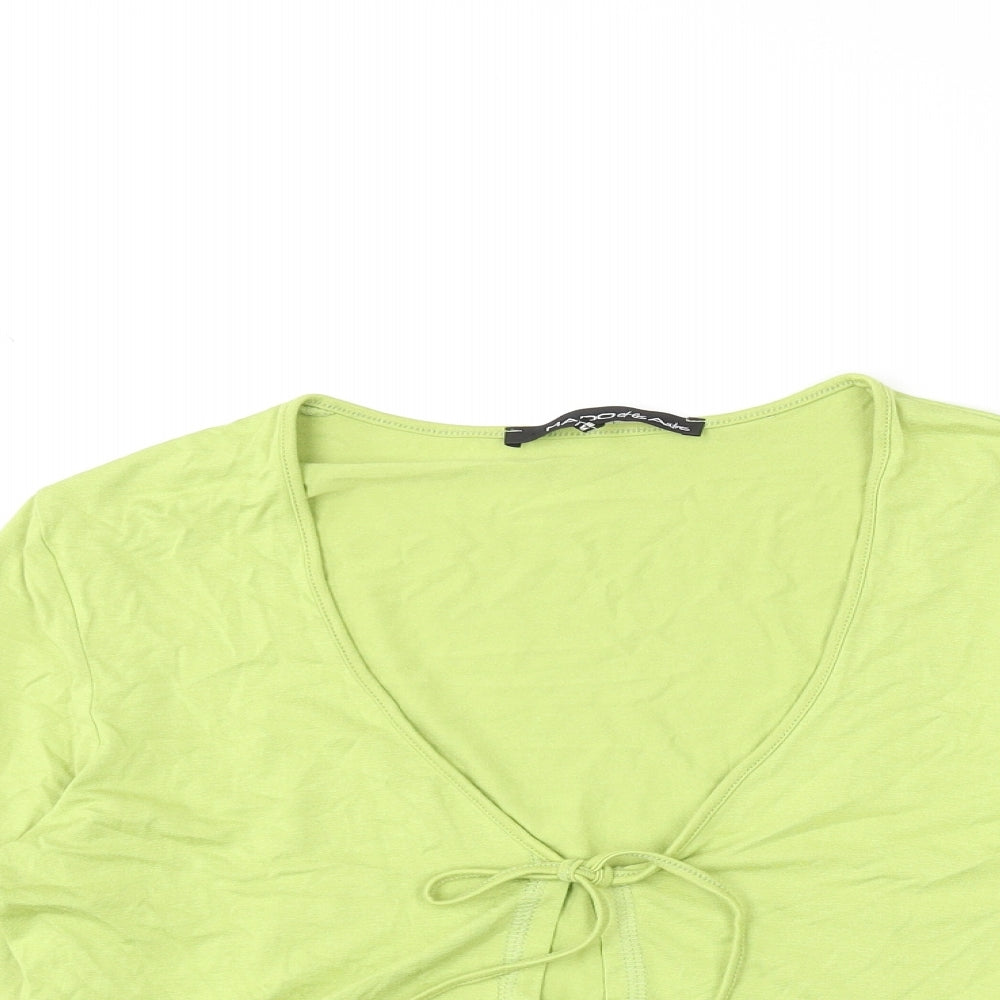 Mado et les Autres Womens Green Viscose Cropped Blouse Size 12 V-Neck