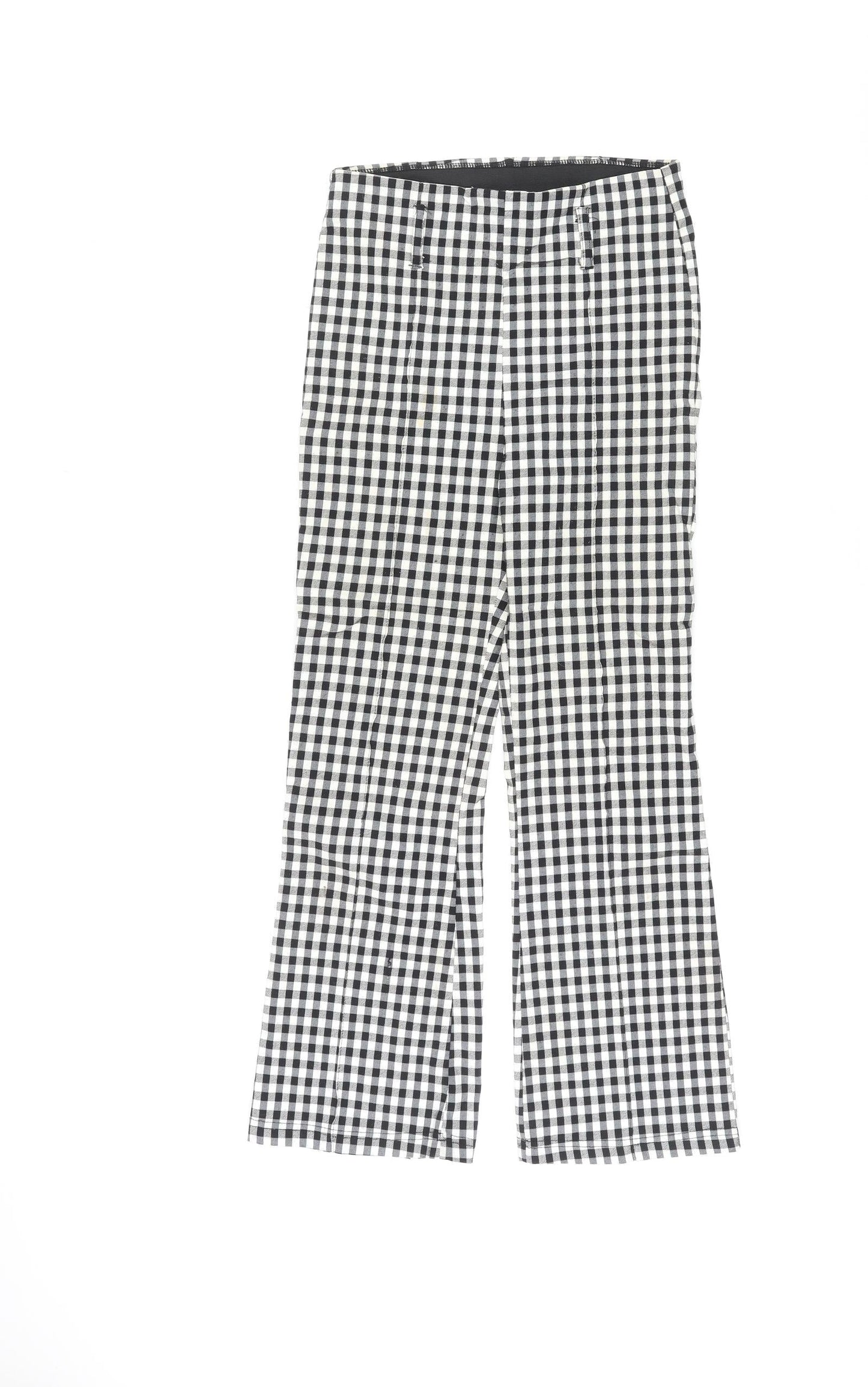 Bershka Womens Black Plaid Viscose Trousers Size S L25 in Regular