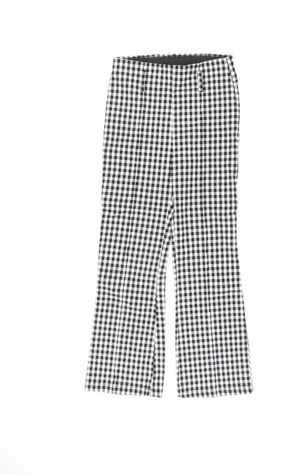 Bershka Womens Black Plaid Viscose Trousers Size S L25 in Regular
