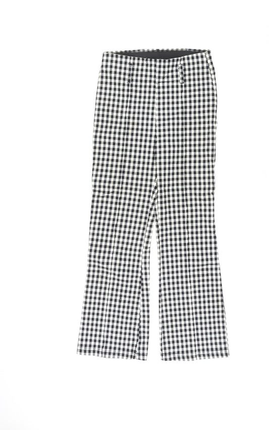 Bershka Womens Black Plaid Viscose Trousers Size S L25 in Regular
