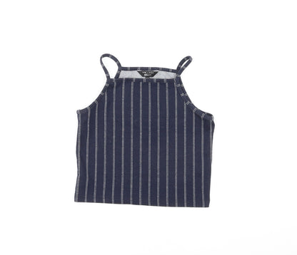 New Look Girls Blue Striped Polyester Camisole Tank Size 12-13 Years Square Neck Pullover