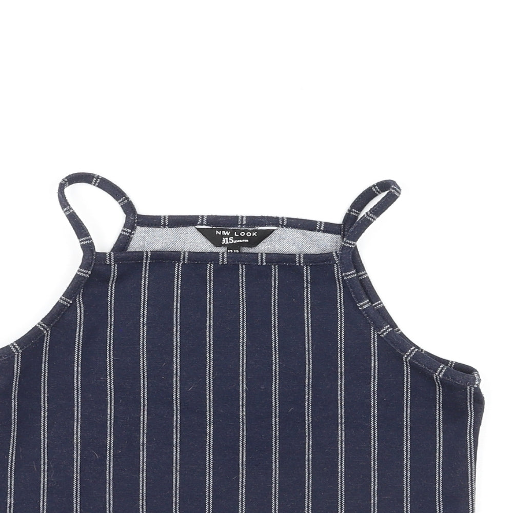 New Look Girls Blue Striped Polyester Camisole Tank Size 12-13 Years Square Neck Pullover