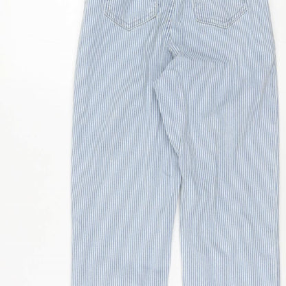 River Island Girls Blue Striped Cotton Straight Jeans Size 12 Years L27 in Regular Zip - PaperBag Waist