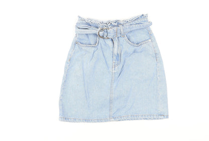 Divided by H&M Womens Blue Cotton A-Line Skirt Size 4 Zip - Belted