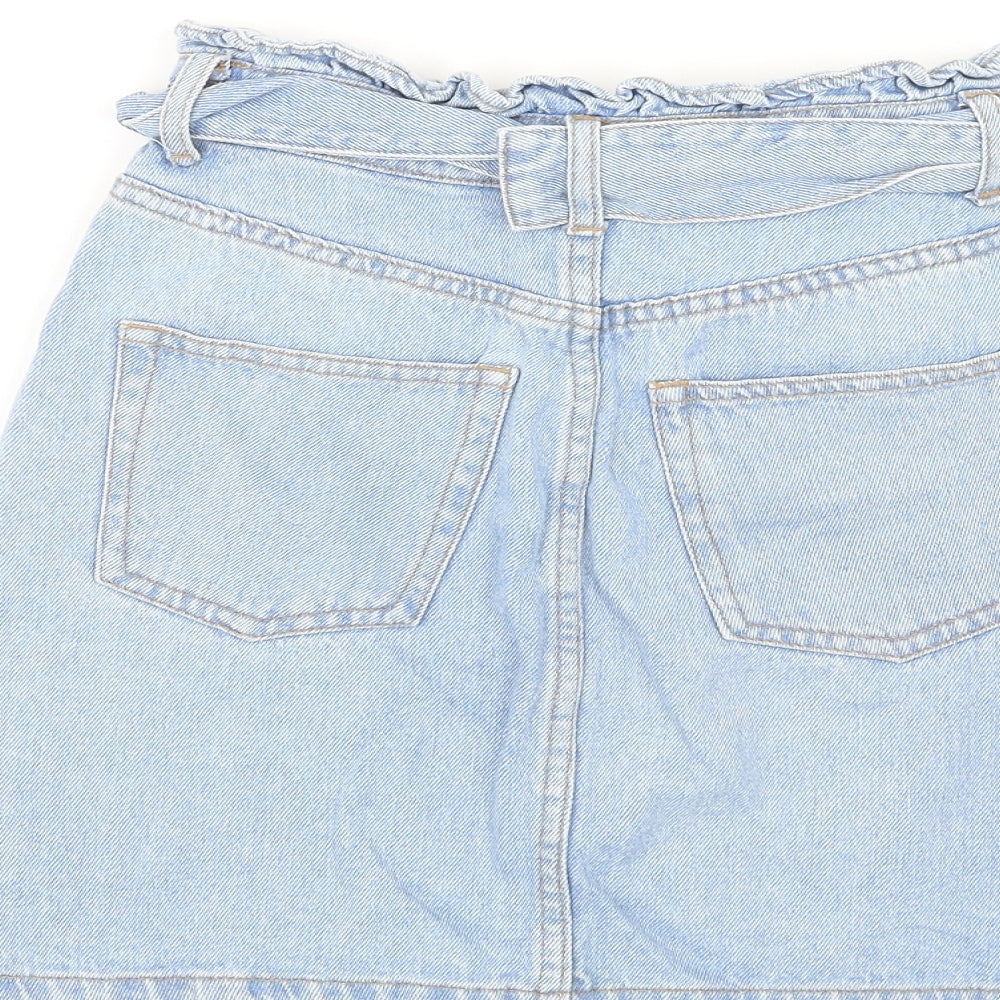 Divided by H&M Womens Blue Cotton A-Line Skirt Size 4 Zip - Belted