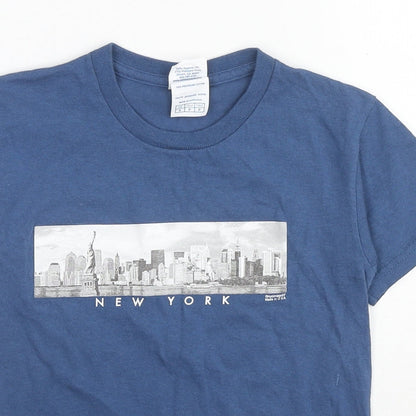 Delta Boys Blue Cotton Basic T-Shirt Size S Crew Neck Pullover - New York Skyline