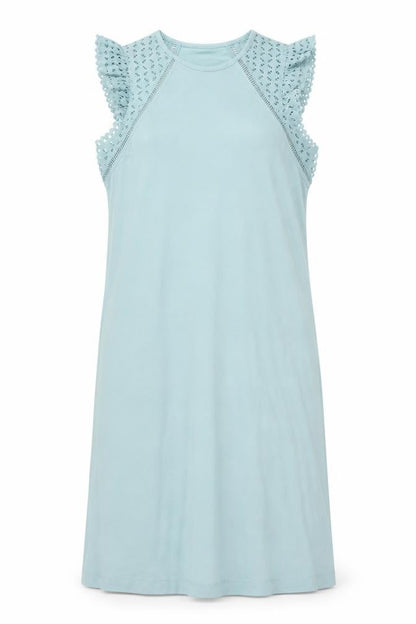 Marks and Spencer Womens Blue Cotton A-Line Size XS Round Neck Pullover - Broderie Anglaise Sleeve