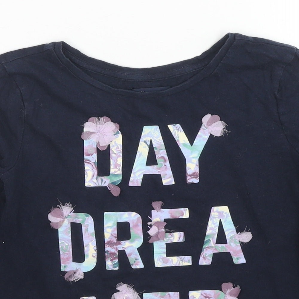 Gap Girls Blue Cotton Basic T-Shirt Size 8 Years Round Neck Pullover - Daydreamer Flower Details