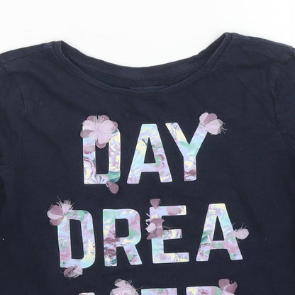Gap Girls Blue Cotton Basic T-Shirt Size 8 Years Round Neck Pullover - Daydreamer Flower Details