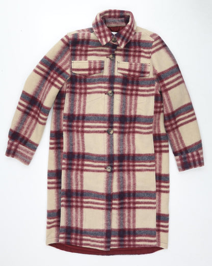 H&M Womens Multicoloured Geometric Overcoat Coat Size XS Button