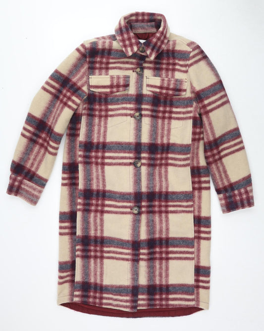 H&M Womens Multicoloured Geometric Overcoat Coat Size XS Button