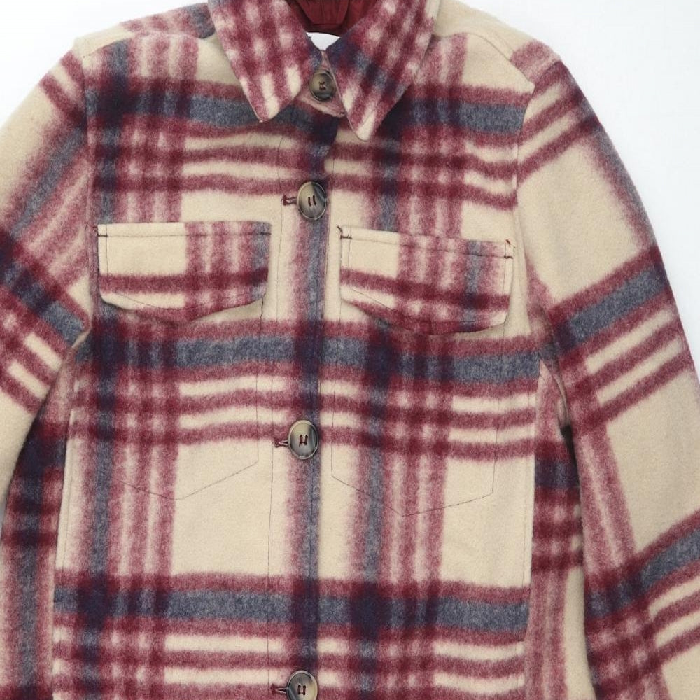 H&M Womens Multicoloured Geometric Overcoat Coat Size XS Button